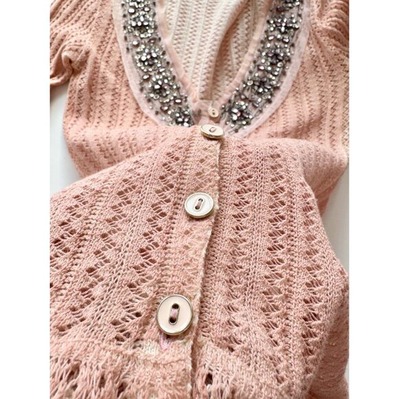 D&G DOLCE & GABBANA Pink Pointelle Knit Embellished Cardigan Sweater, Size XS - Picture 12 of 16